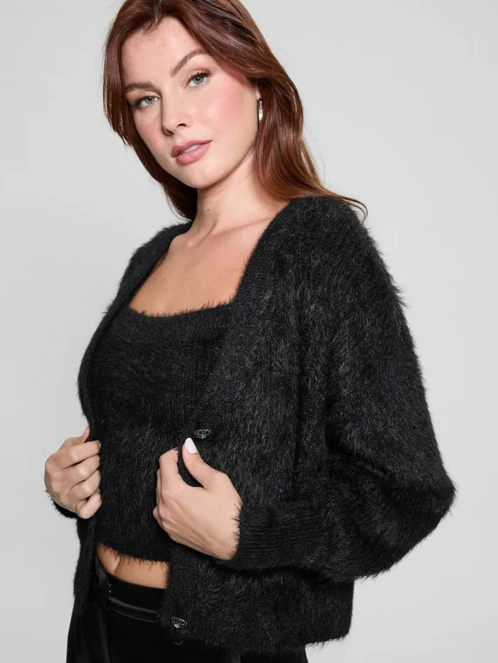 GUESS Tops Keyla Fuzzy Cardigan Blue 8211 Women