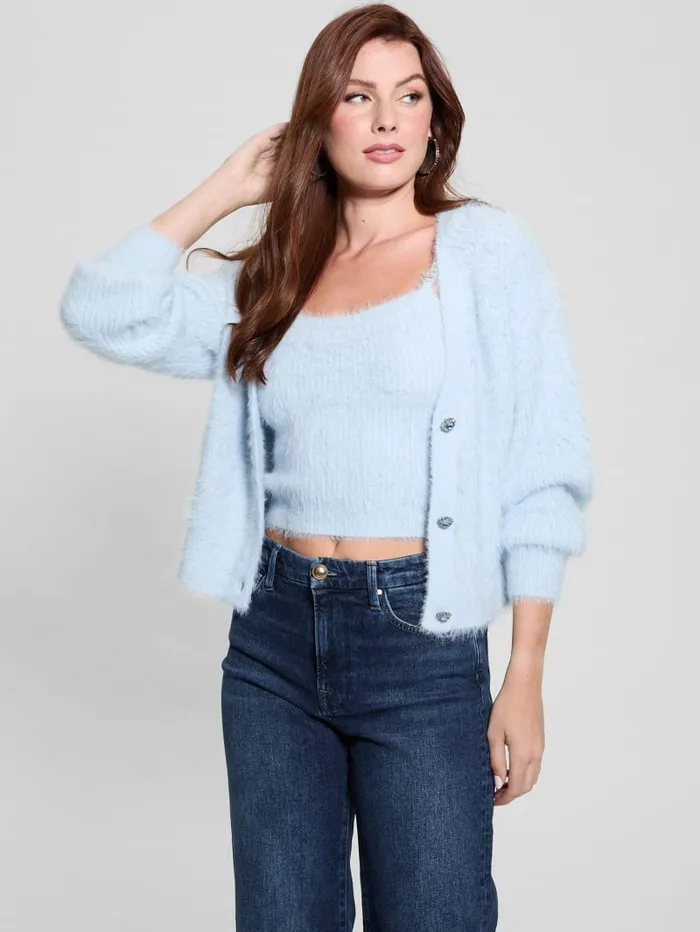 GUESS Tops Keyla Fuzzy Cardigan Blue 8211 Women