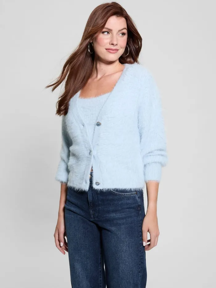 GUESS Tops Keyla Fuzzy Cardigan Blue 8211 Women
