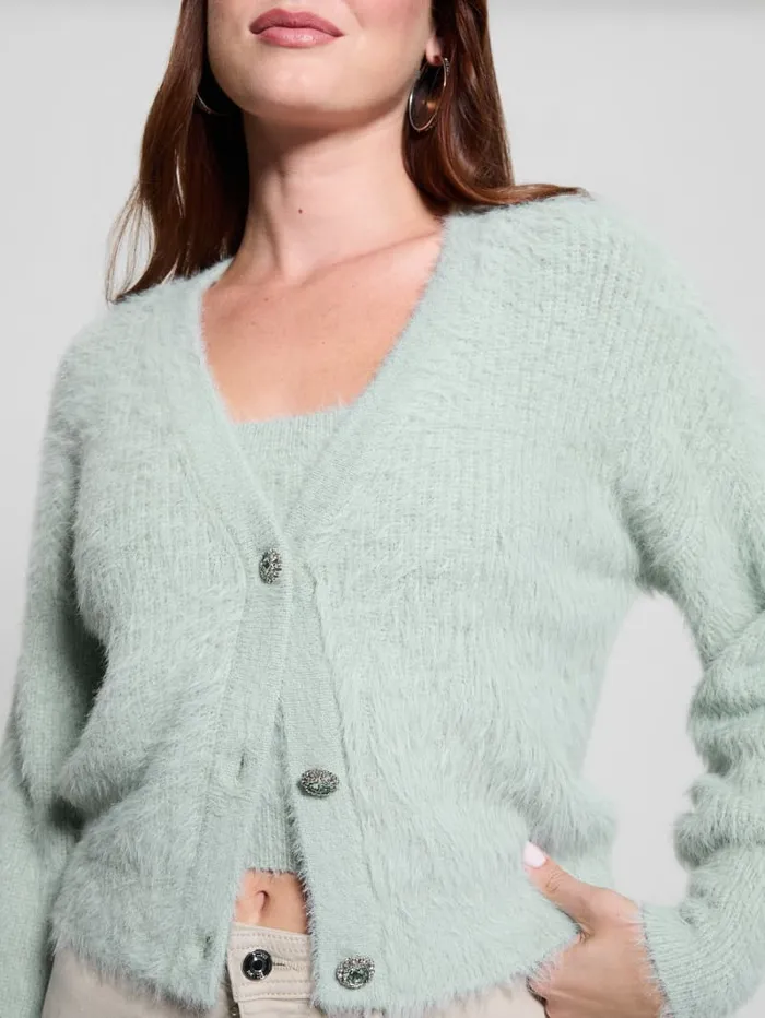 GUESS Tops Keyla Fuzzy Cardigan Blue 8211 Women