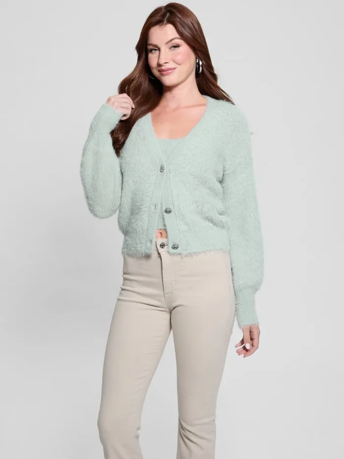GUESS Tops Keyla Fuzzy Cardigan Blue 8211 Women