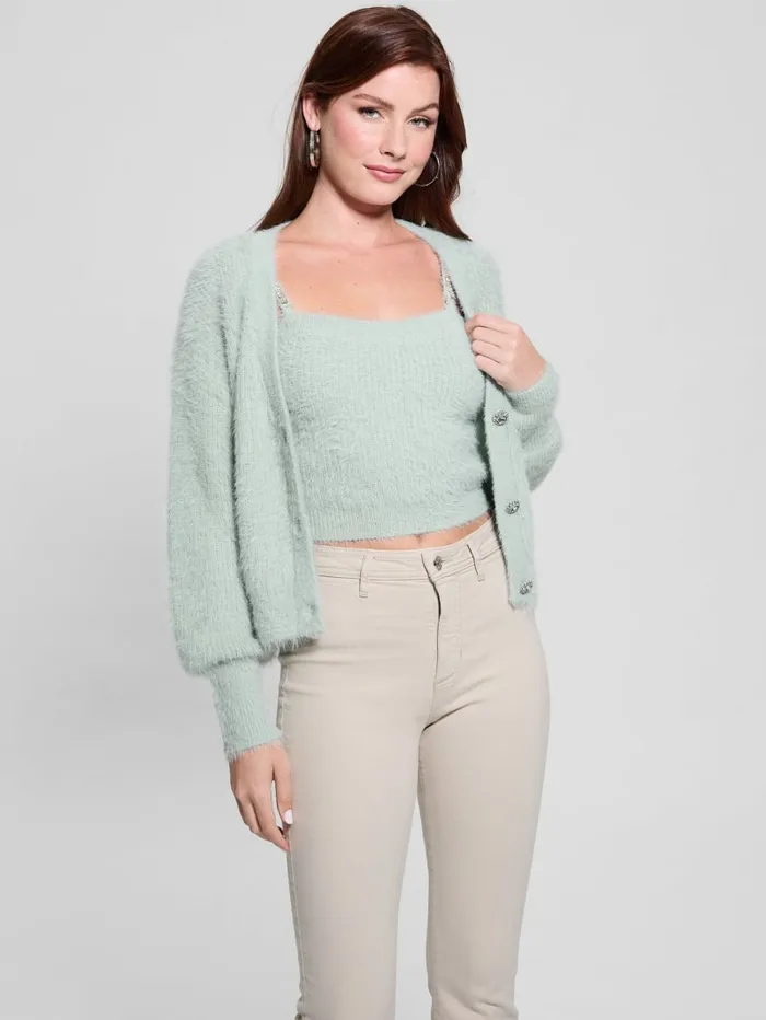 GUESS Tops Keyla Fuzzy Cardigan Blue 8211 Women