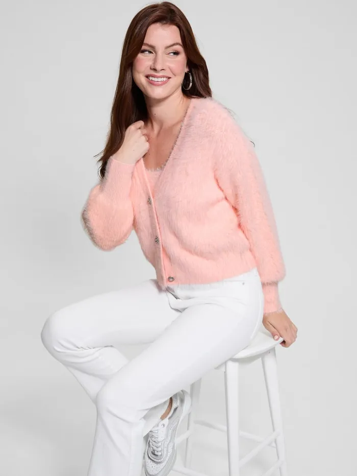 GUESS Tops Keyla Fuzzy Cardigan Blue 8211 Women