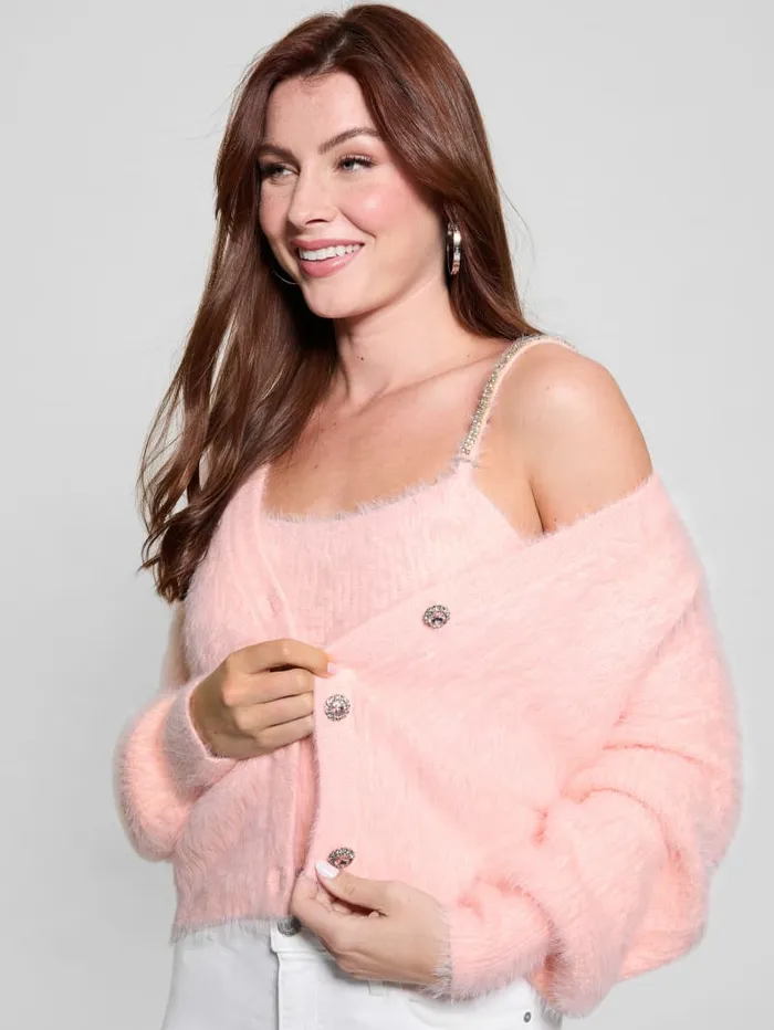 GUESS Tops Keyla Fuzzy Cardigan Blue 8211 Women