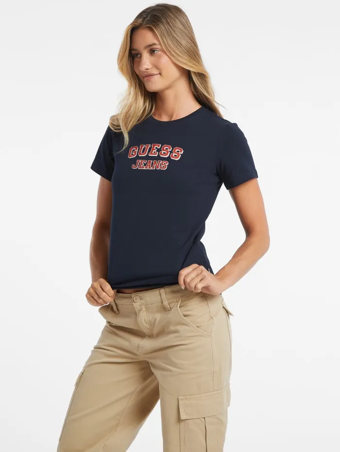 GUESS Tops Regular TwoTone Logo Tee Black 8211 Women