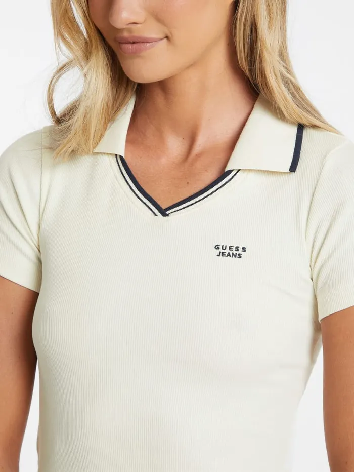 GUESS Tops Slim Embroidered Logo Polo White 8211 Women
