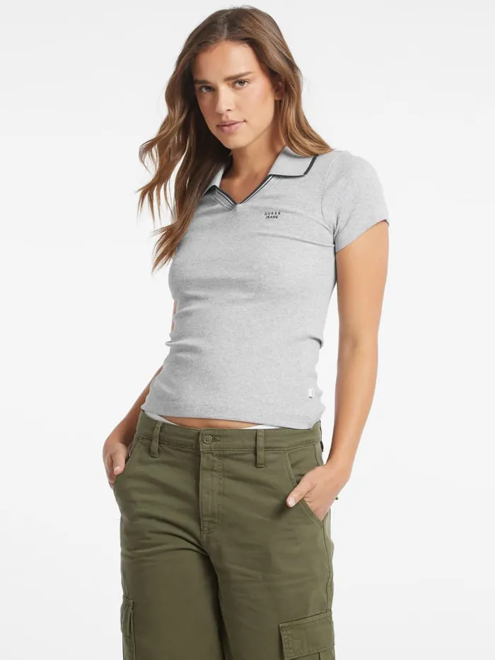 GUESS Tops Slim Embroidered Logo Polo White 8211 Women