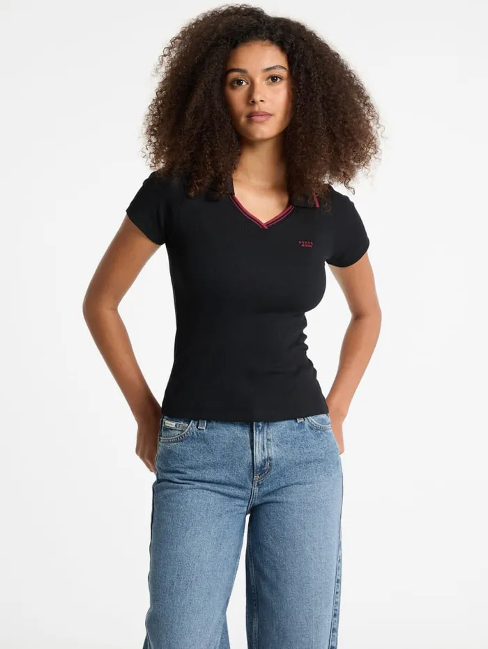 GUESS Tops Slim Embroidered Logo Polo White 8211 Women