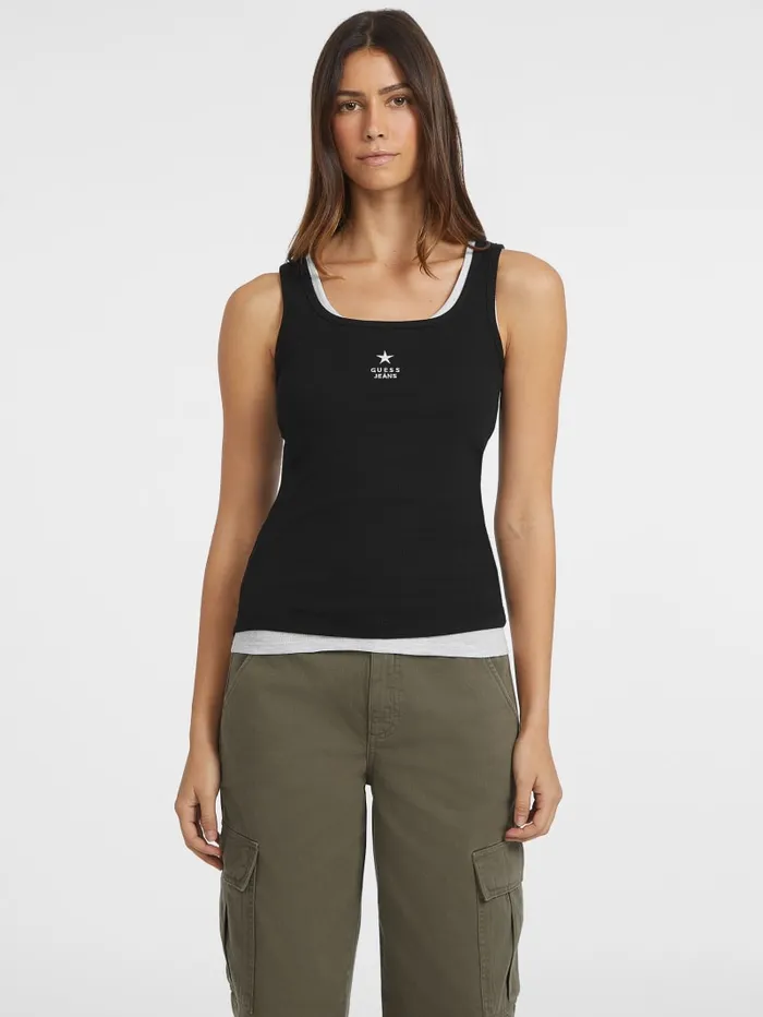 GUESS Tops Slim Embroidered Star Tank Black 8211 Women