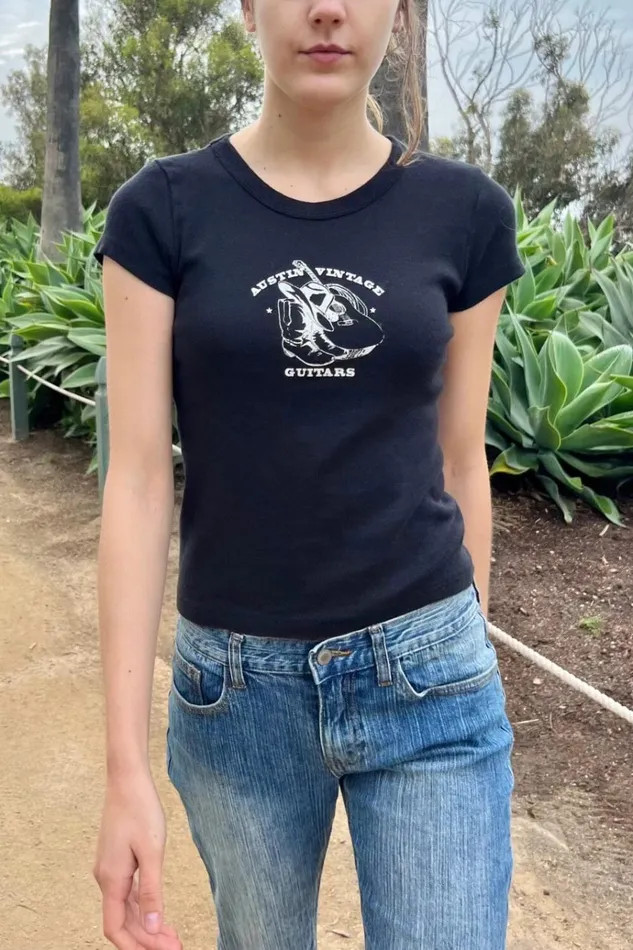 Hailie Austin Vintage Guitars Top Black Women Brandy Melville Tops