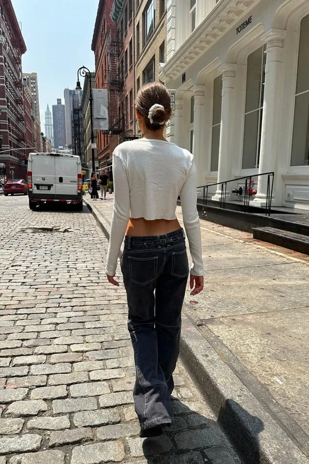 Hailie Longsleeve Crop Top Natural White Women Brandy Melville Tops