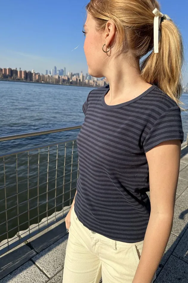 Hailie Stripe Top Navy Stripes Women Brandy Melville Tops