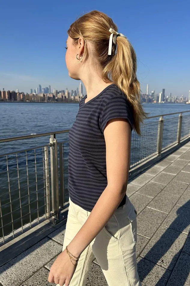 Hailie Stripe Top Navy Stripes Women Brandy Melville Tops