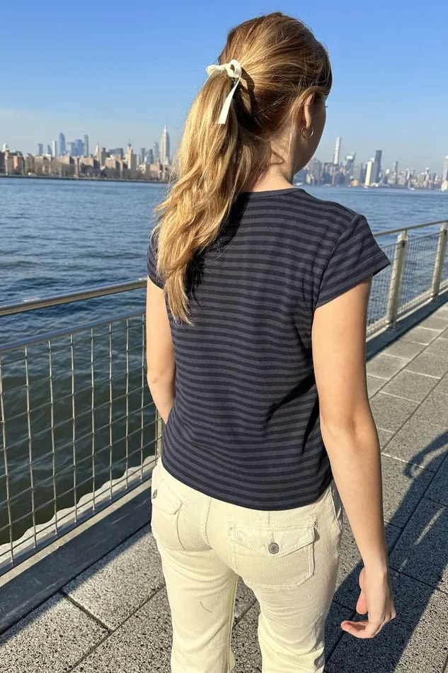 Hailie Stripe Top Navy Stripes Women Brandy Melville Tops