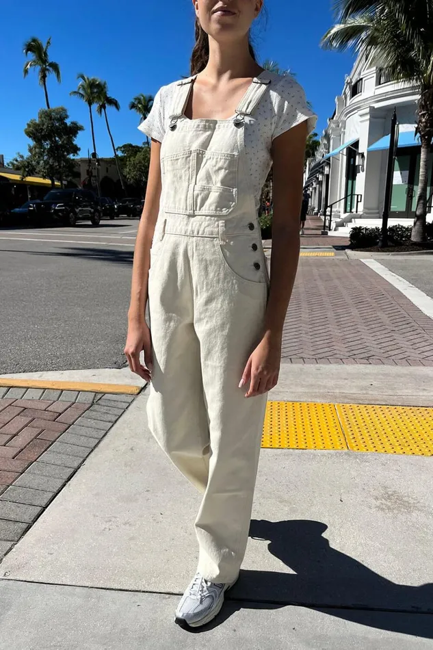 Hayley Overalls Ivory Women Brandy Melville Bottoms