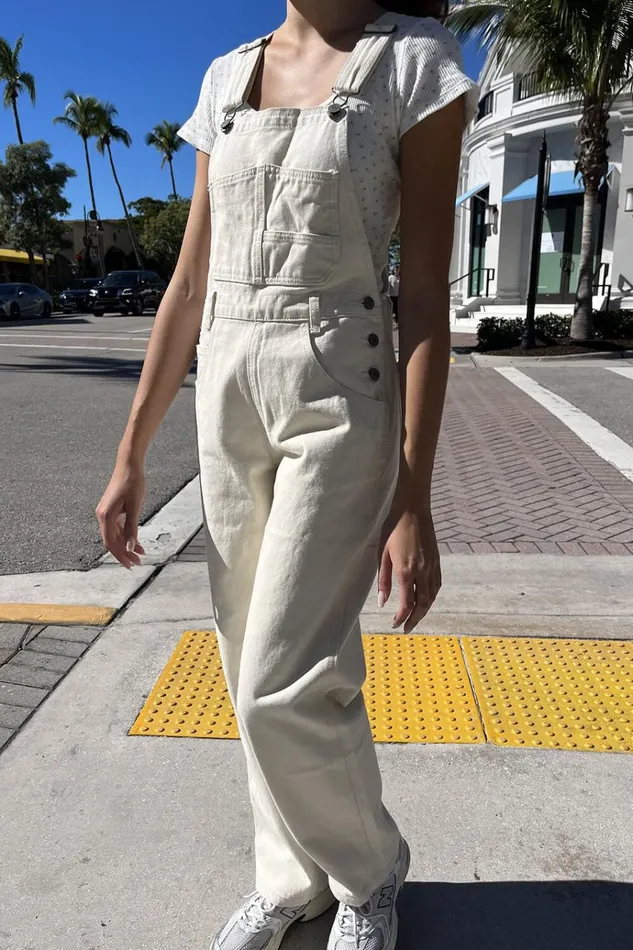 Hayley Overalls Ivory Women Brandy Melville Bottoms