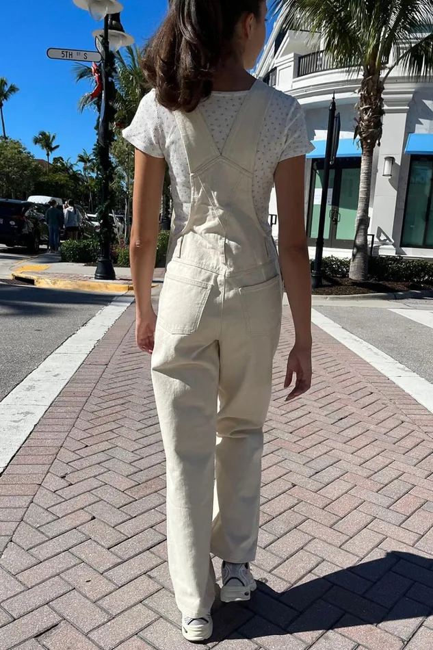 Hayley Overalls Ivory Women Brandy Melville Bottoms