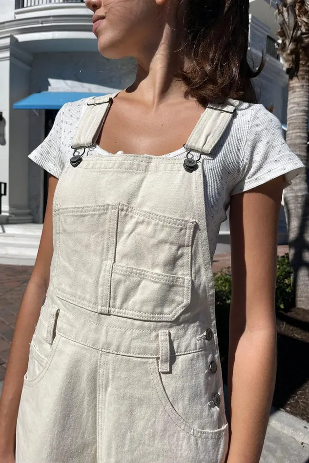 Hayley Overalls Ivory Women Brandy Melville Bottoms