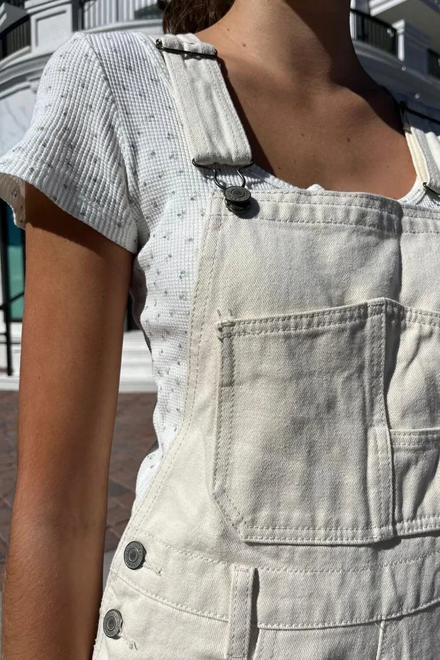 Hayley Overalls Ivory Women Brandy Melville Bottoms