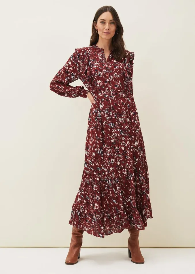 Helen Abstract Feather Print Midaxi Dress Burgundy Women Phase Eight Dresses Helen Abstract Feather Print Midaxi Dress Burgundy Women Phase Eight Dresses