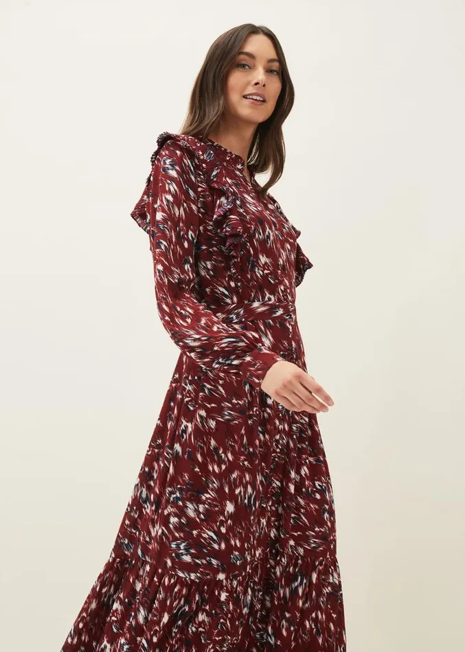 Helen Abstract Feather Print Midaxi Dress Burgundy Women Phase Eight Dresses Helen Abstract Feather Print Midaxi Dress Burgundy Women Phase Eight Dresses