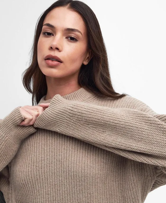 Henlow Crew Neck Jumper Oat Women Barbour Jumpers