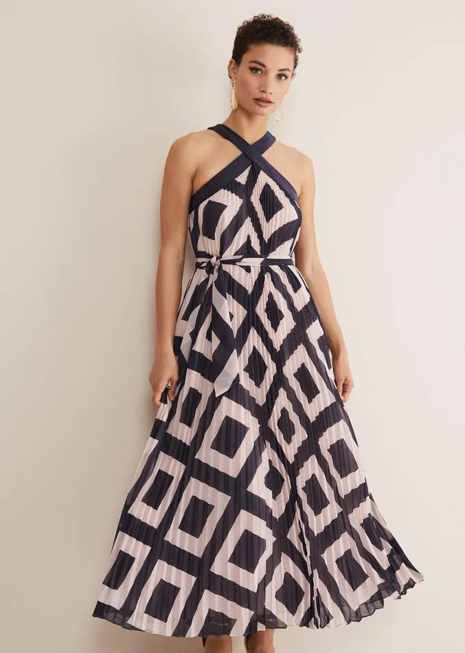 Hestia Diamond Trapeze Maxi Dress Navypink Women Phase Eight Dresses