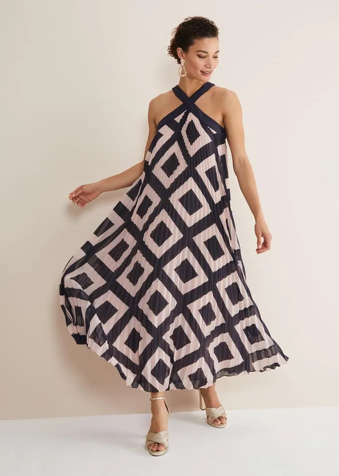 Hestia Diamond Trapeze Maxi Dress Navypink Women Phase Eight Dresses