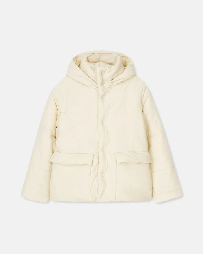 Hide Hood Tech Poplin Hooded Puffer Jacket Creme WomenMen Nanushka Jackets and Blazers