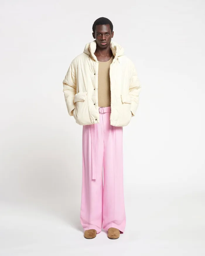 Hide Hood Tech Poplin Hooded Puffer Jacket Creme WomenMen Nanushka Jackets and Blazers