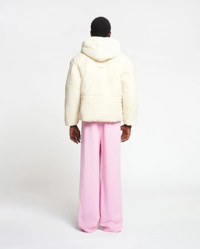 Hide Hood Tech Poplin Hooded Puffer Jacket Creme WomenMen Nanushka Jackets and Blazers