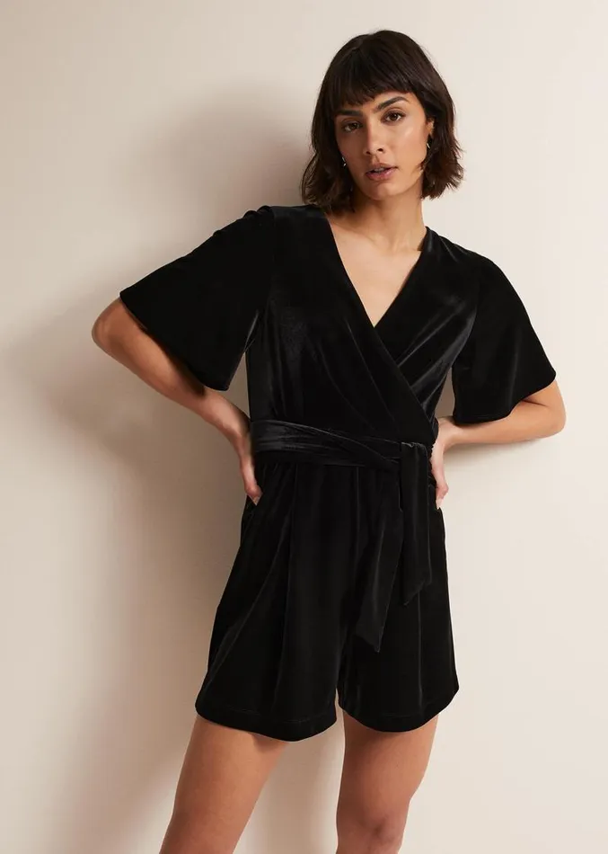 Holly Black Velvet Playsuit Black Women Phase Eight Dresses