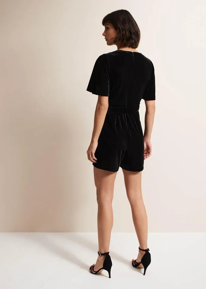 Holly Black Velvet Playsuit Black Women Phase Eight Dresses