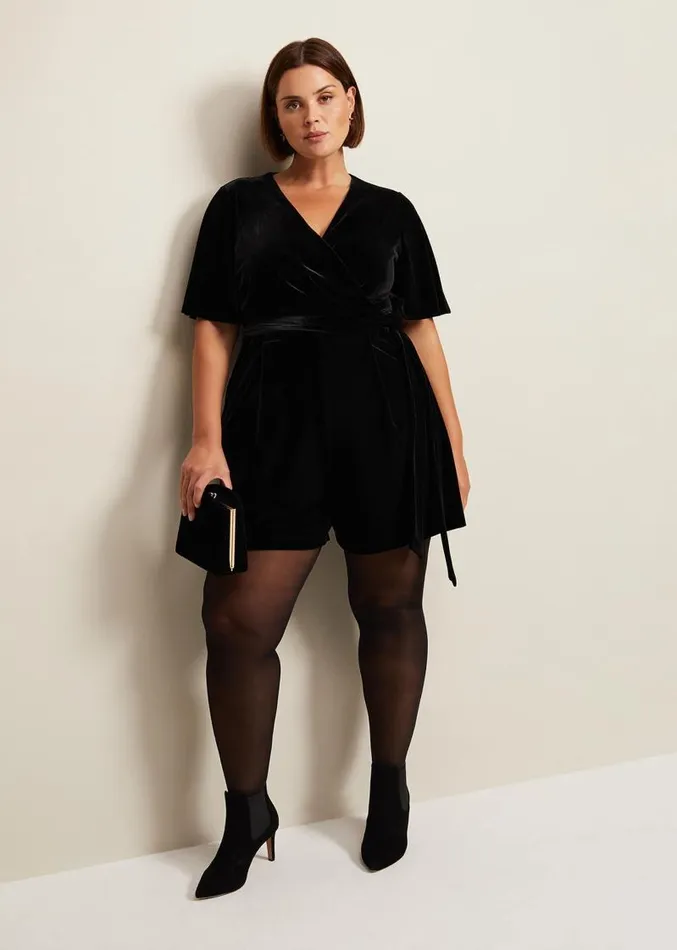 Holly Black Velvet Playsuit Black Women Phase Eight Dresses