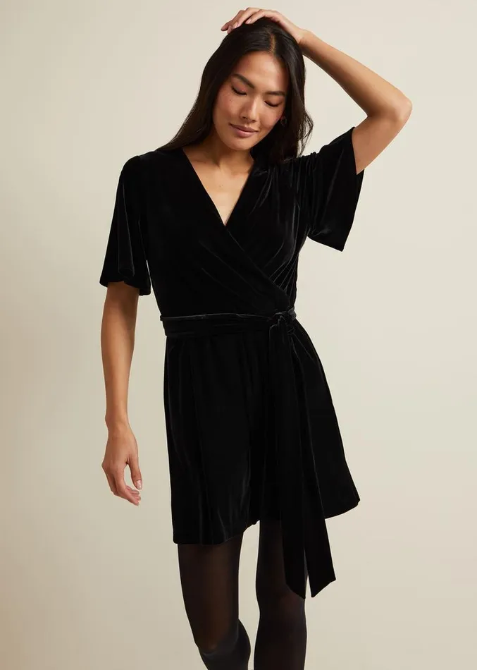 Holly Black Velvet Playsuit Black Women Phase Eight Dresses