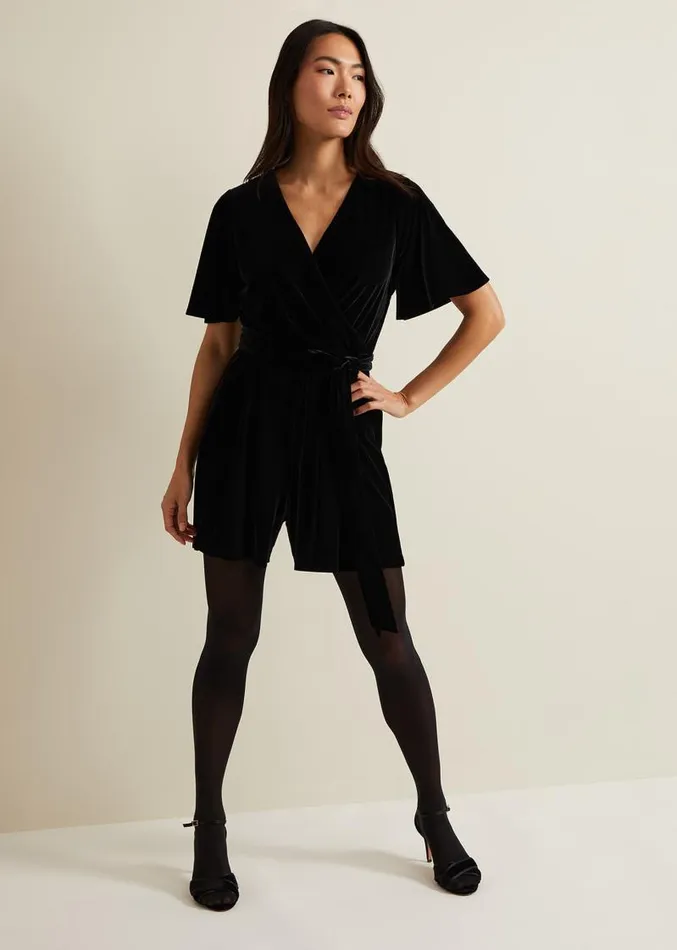 Holly Black Velvet Playsuit Black Women Phase Eight Dresses
