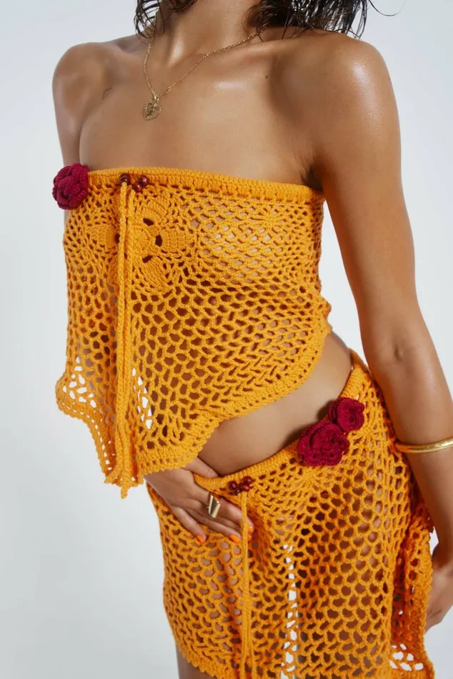 Honolulu Asymmetric Crochet Boob Tube Orange Women Jaded London Beach Cover Ups