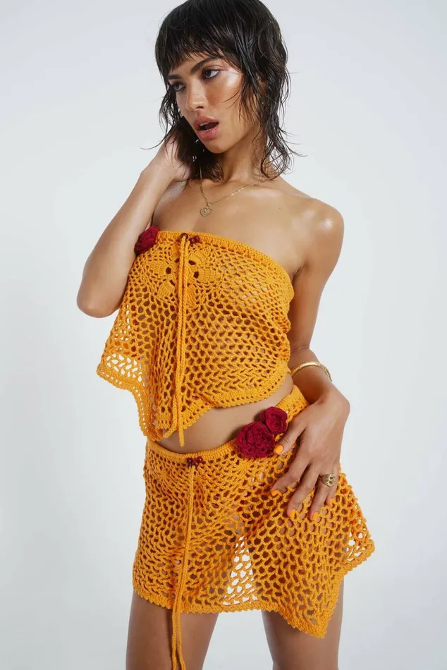 Honolulu Asymmetric Crochet Boob Tube Orange Women Jaded London Beach Cover Ups Honolulu Asymmetric Crochet Boob Tube Orange Women Jaded London Beach Cover Ups