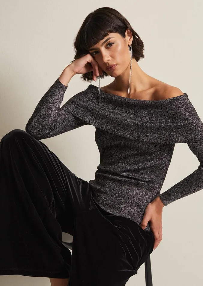 Iris Bardot Knitted Top Black Women Phase Eight Tops and TShirts
