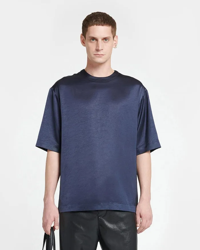 Isaac Slip Satin TShirt Navy Men Nanushka TShirts and Vests