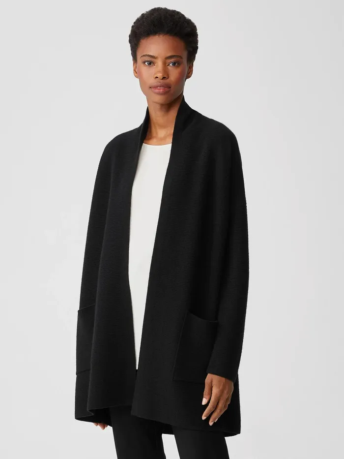 Italian Cashmere Links Cardigan Black Women Eileen Fisher Sweaters and Cardigans