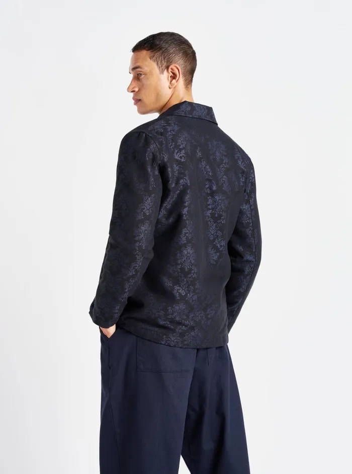 Jackets Men Universal Works Universal Works Bakers Jacket In Black Starry Night Cotton Mix