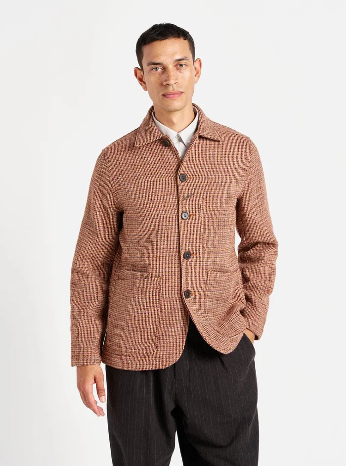 Jackets Men Universal Works Universal Works Bakers Jacket In Rust Harris Tweed Plaid