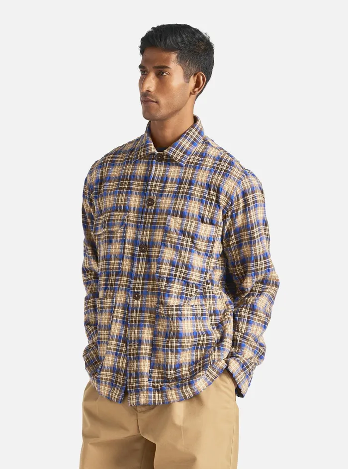 Jackets Men Universal Works Universal Works Dockside Jacket In BlueSand Cowboy Check