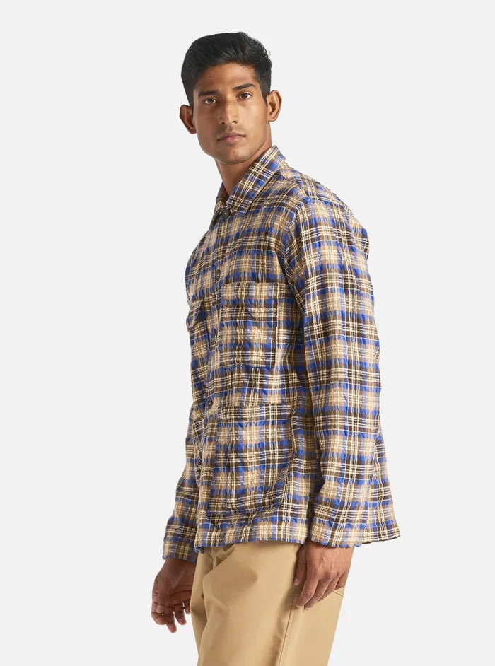 Jackets Men Universal Works Universal Works Dockside Jacket In BlueSand Cowboy Check