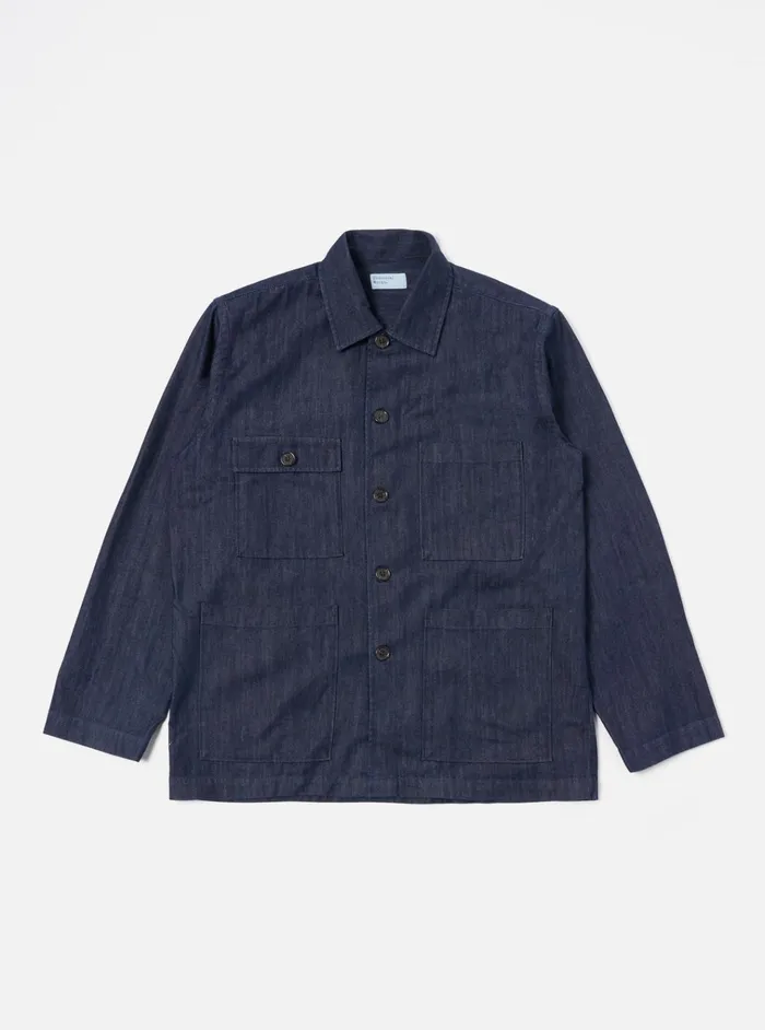 Jackets Men Universal Works Universal Works Dockside Jacket In Indigo Recycled Mix Denim Jackets Men Universal Works Universal Works Dockside Jacket In Indigo Recycled Mix Denim