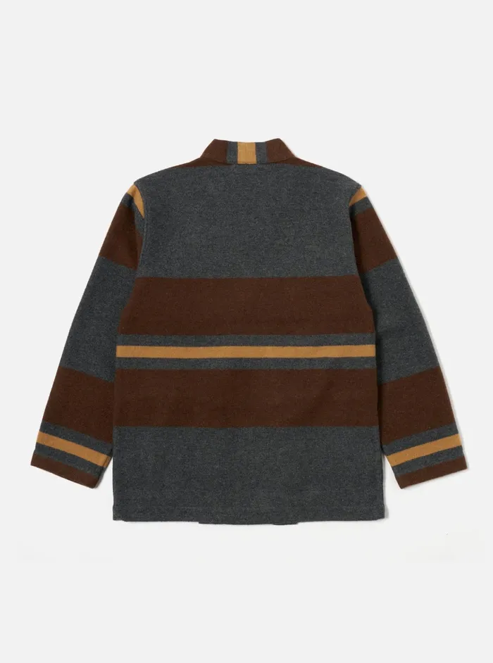 Jackets Men Universal Works Universal Works Kyoto Work Jacket In Charcoal Stripe Blanket Wool Mix