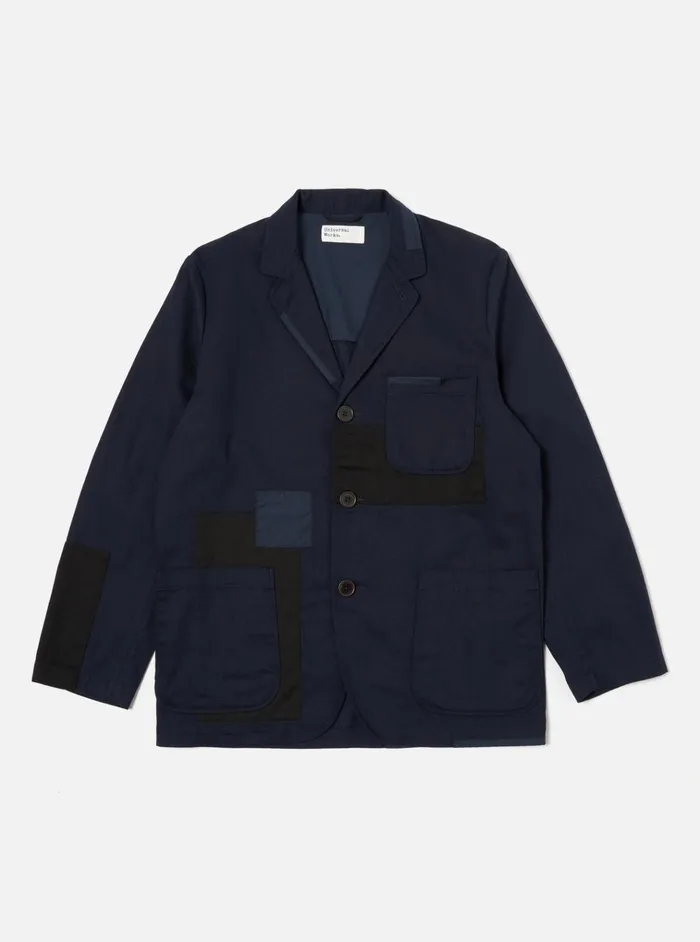 Jackets Men Universal Works Universal Works Patched Three Button Jacket In Navy Mix Works Twill Mix Jackets Men Universal Works Universal Works Patched Three Button Jacket In Navy Mix Works Twill Mix