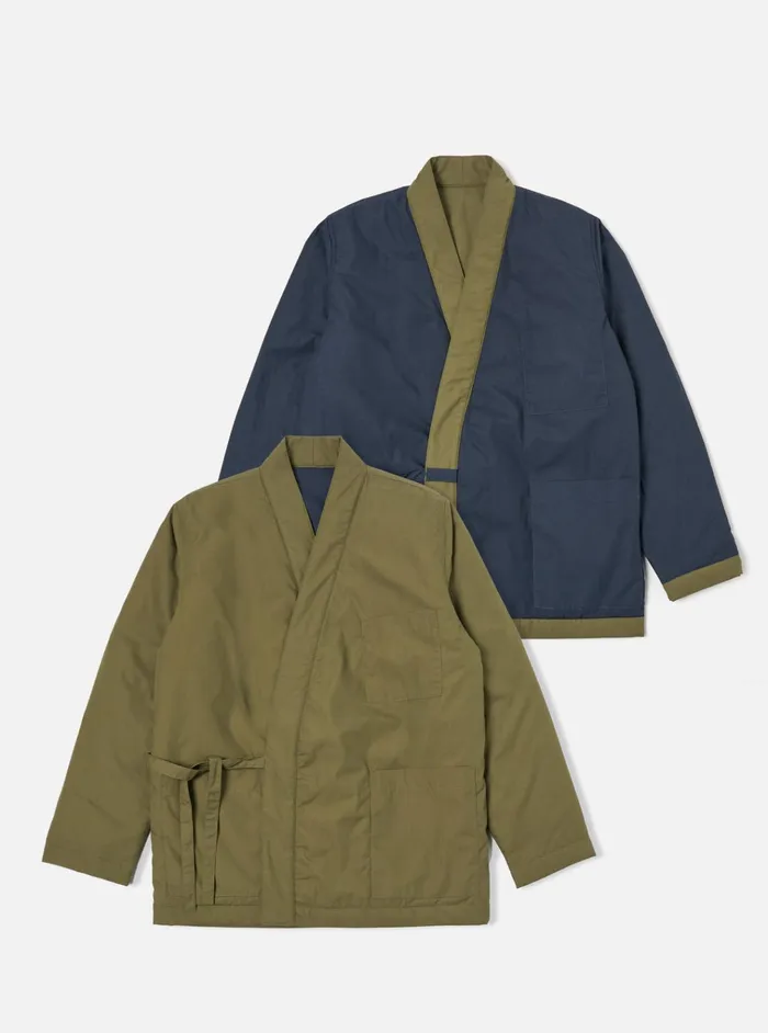 Jackets Men Universal Works Universal Works Reversible Kyoto Work Jacket In OliveNavy Recycled Polytech Jackets Men Universal Works Universal Works Reversible Kyoto Work Jacket In OliveNavy Recycled Polytech