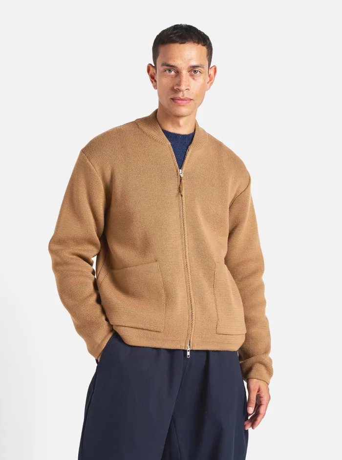 Jackets Men Universal Works Universal Works Zip Knitwork Jacket In Sand Merino Knit
